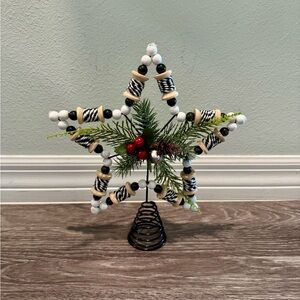 Ornativity Rattan Star Christmas Tree Topper. Black & White w/Holley berries.